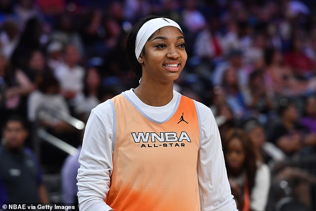 Angel Reese looks on during practice in Phoenix for the All-Star game later Saturday