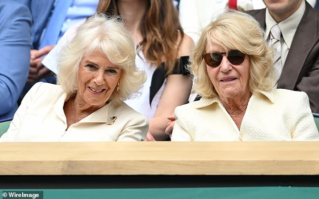 Queen Camilla and Annabel Elliot at the Wimbledon Tennis Championships on July 10