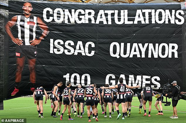 Collingwood cheerleading team made embarrassing mistake with Isaac Quaynor banner