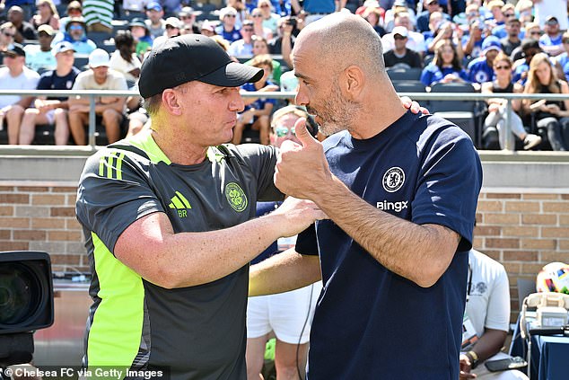 Brendan Rodgers (left) has warned Enzo Maresca (right) that managing Leicester City cannot compare to the pressure at Chelsea.