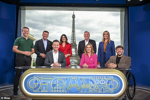 Two technical staff from Channel Nine's Olympics broadcast team were attacked during an attempted robbery in Paris. Pictured is Channel Nine's on-air team