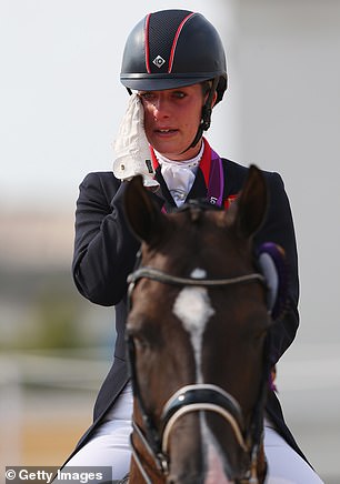 Dujardin (pictured, at the 2012 Olympics) hoped to become Britain's most decorated Olympian but was forced to withdraw from the Games due to the heavy storm