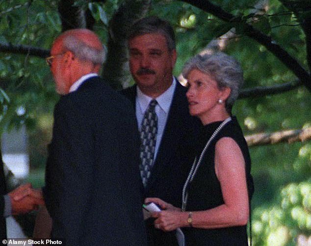 Ann Freeman (right) pictured at the memorial service in Greenwich, Connecticut, for Lauren Bessette in 1999