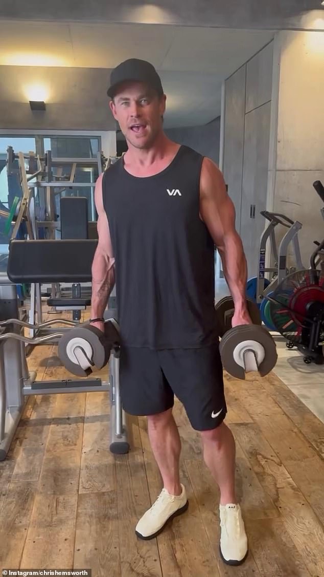 Chris Hemsworth once again lived up to his superhero status by showing off his enviable biceps during an arm workout on Tuesday