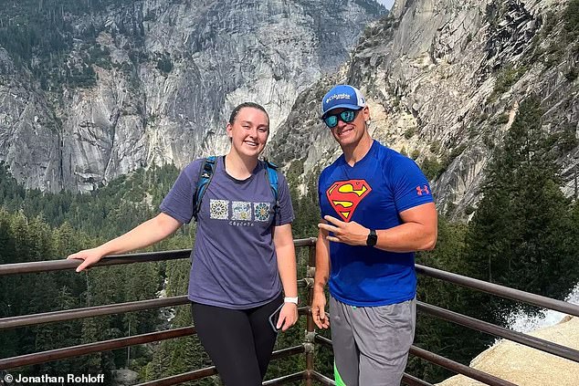 Grace and her father Jonathan were experienced hikers, pictured here in the last photo of them during their climb, but they were caught in a rain storm while waiting for slower hikers to descend