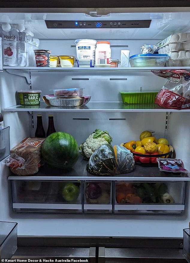 Queensland mum Ella shared a photo of the inside of her fridge (pictured), but many pointed out two issues: meat is stored above fresh produce and bread is stored in the appliance and not in the cupboard.