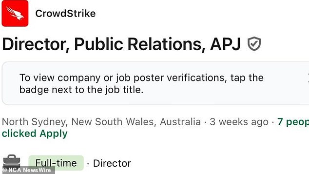 CrowdStrike, the company responsible for the global IT outage that caused chaos for businesses around the world, has placed an advertisement for an Australian public relations director. Photo: X