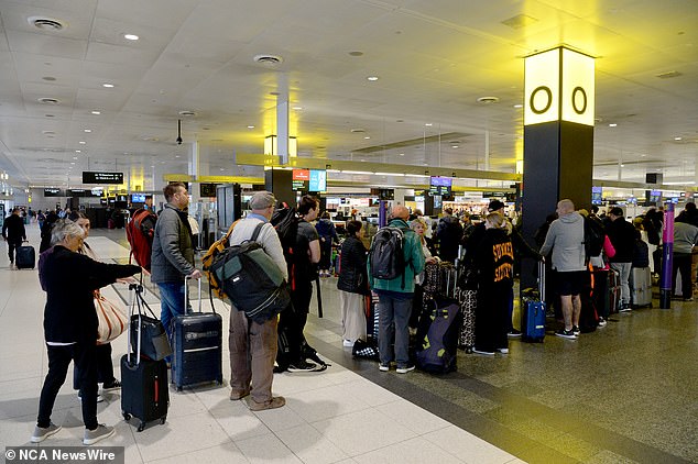 Airports across Australia continued to feel the brunt of the global IT shortage on Saturday. Pictured is Melbourne's international terminal