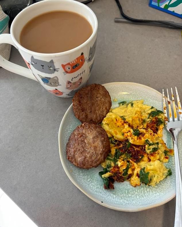 This was my go-to for weekend breakfast: plant-based eggs with spinach and chili oil, plus Beyond sausages. I'm not much of a breakfast eater, but I was missing eggs and bacon