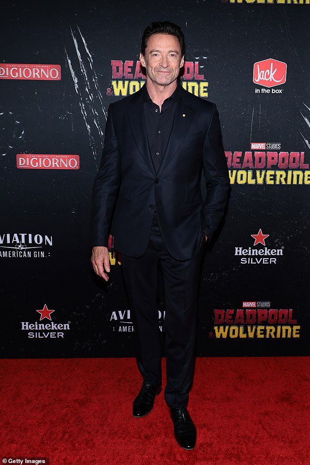 Hugh Jackman wore all black as he walked the red carpet for the Deadpool & Wolverine premiere in New York City on Monday