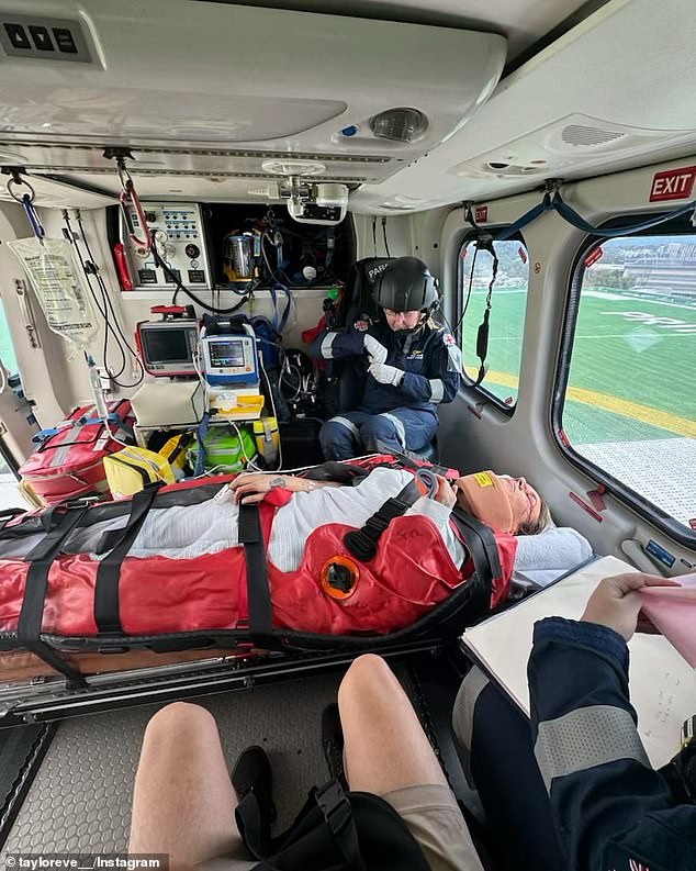 The fashion label owner posted a photo of herself being taken to hospital by helicopter during 'the day that changed my life'