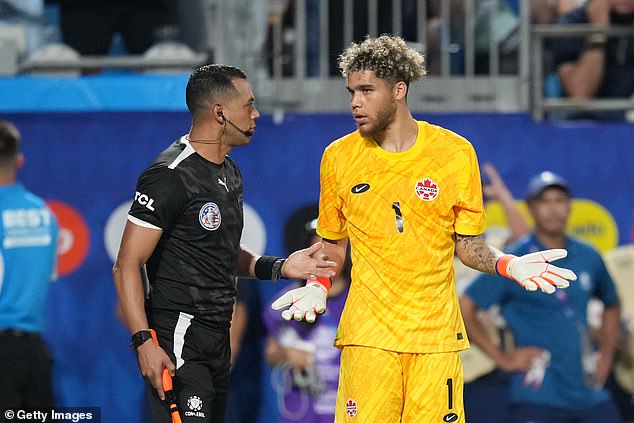 Canadian goalkeeper Dayne St Clair's antics earned him a yellow card for unsportsmanlike conduct