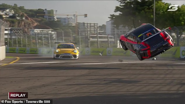 Conor Somers (right) was not injured in the crash that followed a collision with Ross McGregor at Reid Park circuit