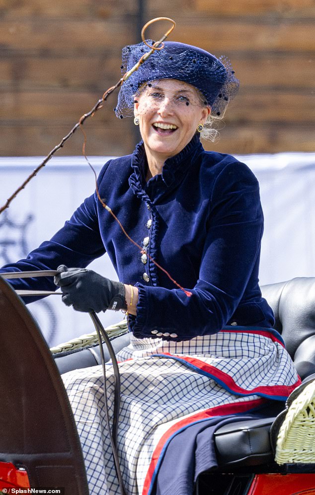 Sophie was spotted competing in a driving competition at the Sandringham Driving Horse Trials last Saturday as her family looked on