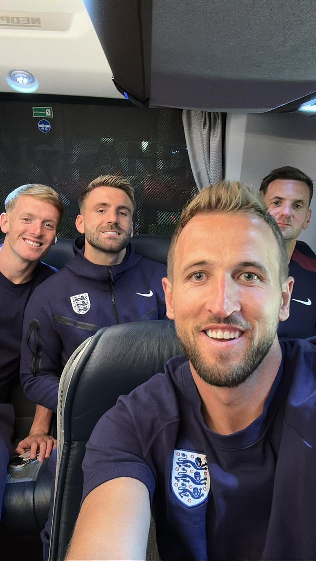 Harry Kane (front) posted a photo of himself with (L-R) Jordan Pickford, Luke Shaw and Tom Heaton