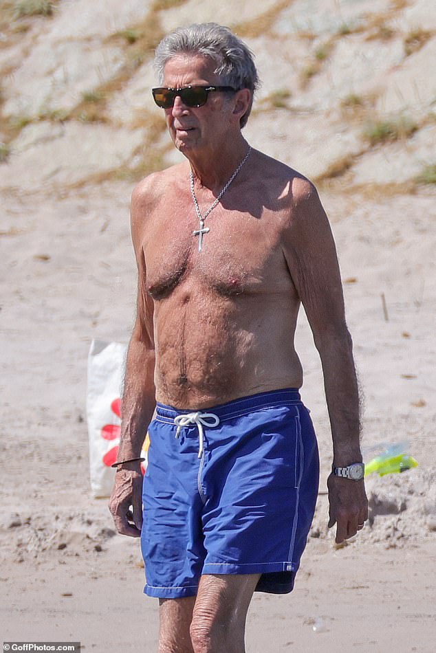 Shirtless Eric Clapton, 79, showed off his age-defying looks as he soaked up the sun during a family holiday in Corsica, France last week