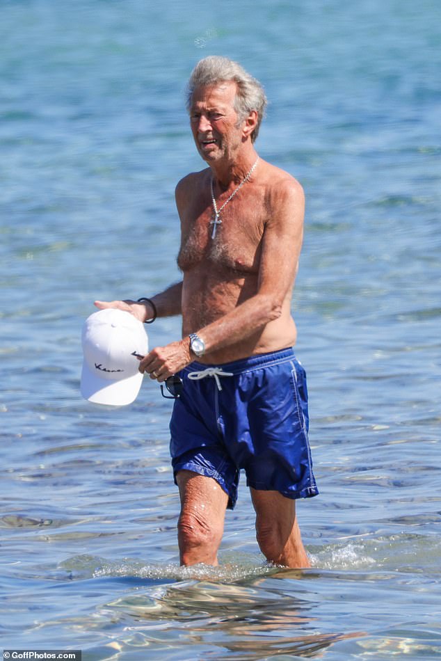 Shirtless Eric Clapton showed off his age-celebrating look as he soaked up the sun during a family vacation in Corsica, France, on Friday