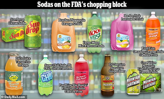 Sun Drop, Mountain Lightning from Walmart and drinks from regional supermarket Food Lion all contain brominated vegetable oil, which the FDA has now banned.