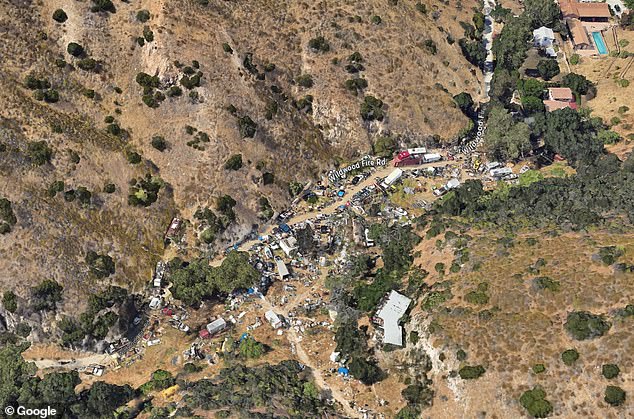 Their neighbor Ferrera — whose relatives told the LA Times he is a mentally ill hoarder — has turned his property into an illegal dumping ground, as can be seen in aerial photos