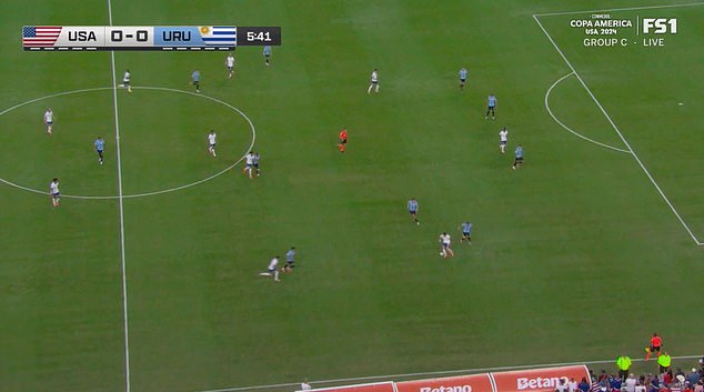 There was an unusually high camera angle for the opening stages of the USA-Uruguay match