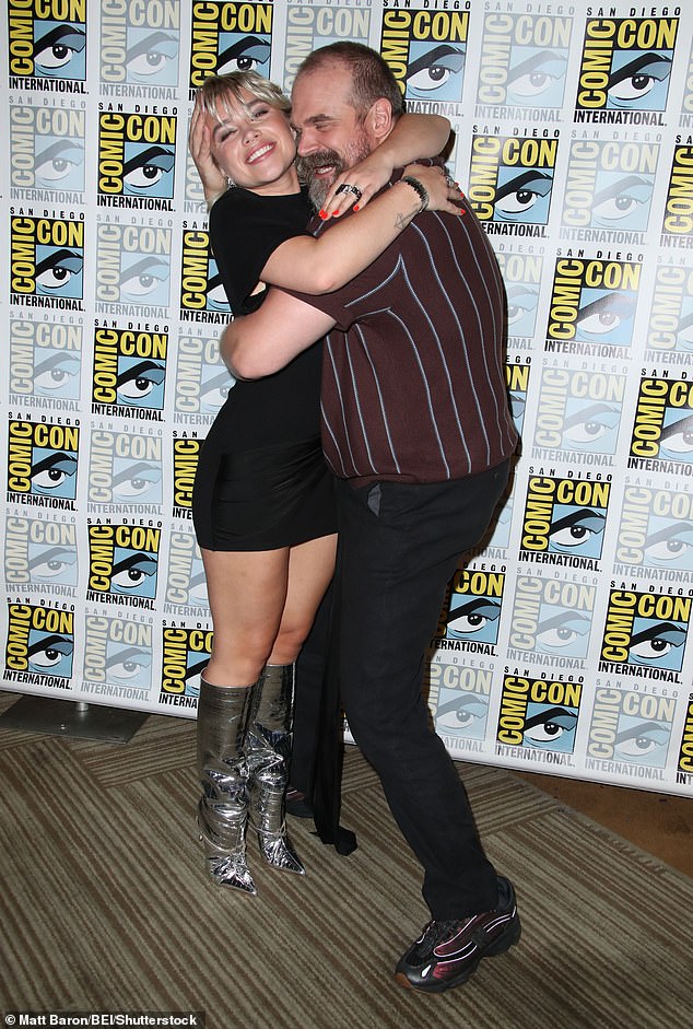 Florence Pugh and David Harbour couldn't contain their smiles as they visited the star-studded Marvel Studios press line at San Diego Comic-Con 2024 on Saturday