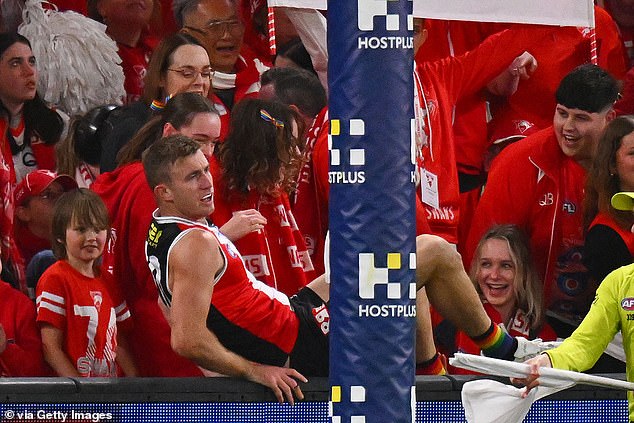 Dougal Howard was part of the Sydney Swans cheerleading team on Sunday