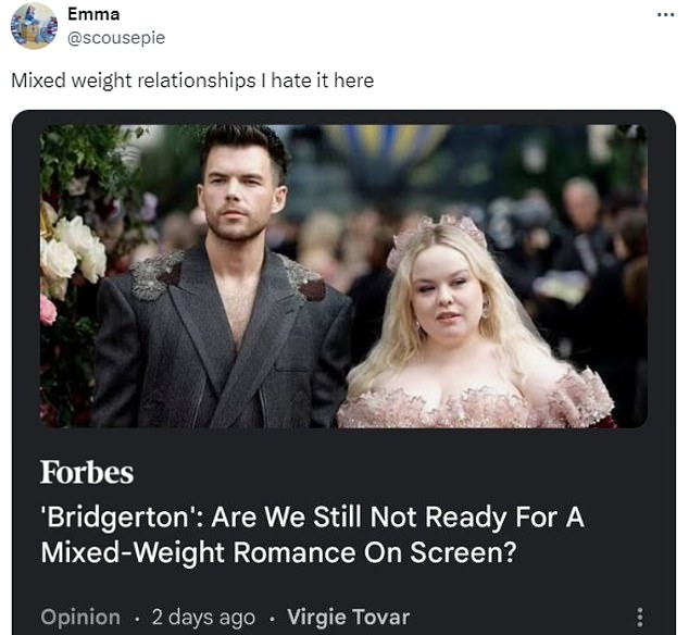 Forbes sparks FURY with opinion piece about Bridgertons mixed weight romance