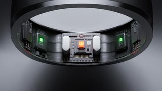 The internal components of the RingConn Smart Ring Gen 2 on a gray background