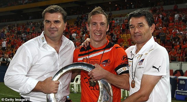 Ange Postecoglou (left) and Dario Vidosic (right) during their coaching days together at Brisbane Roar in the Australian A-League