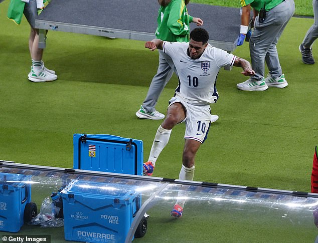 Jude Bellingham kicked a cool box in frustration after England's defeat to Spain