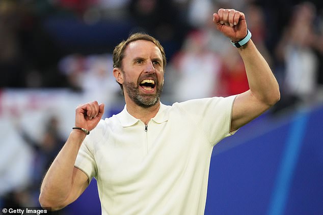 Gareth Southgate celebrated with supporters after Saturday night's win over Switzerland