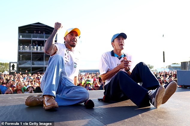 Lewis Hamilton (left) and George Russell (right) cheered England to victory on Saturday