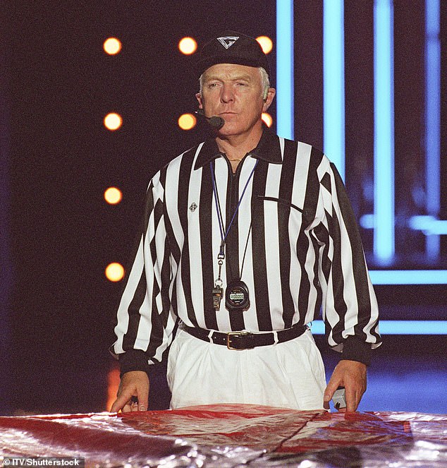 The show's original referee, who appeared on the show from its debut in 1992 (pictured) until 2000, became famous for his famous phrase 'Contenders ready, Gladiators ready'