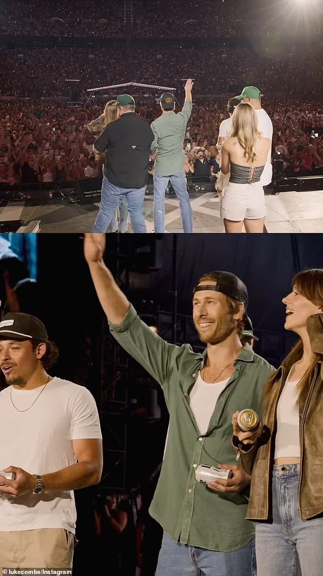 The three actors made a surprise appearance on stage with the 34-year-old Fast Car singer, each holding a can of beer