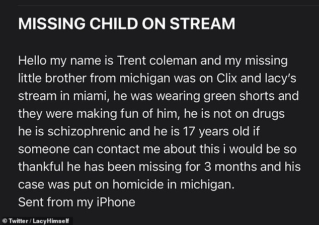 The Twitch streamer shared a comment reportedly from Troy's brother, identifying him as the person seen in his video