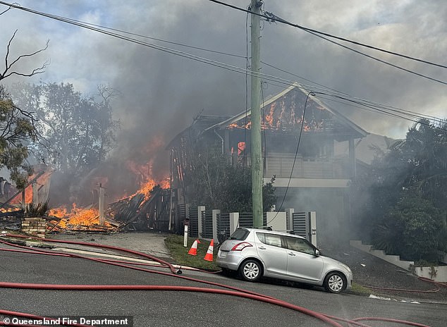 The fire broke out on Evelyn Street, in Grange, Brisbane's north, just after 2pm on Saturday