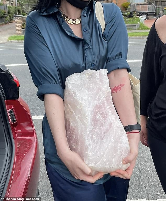 The vandal made off with a large quartz (pictured) that had been left on the gravestone in memory of the mother