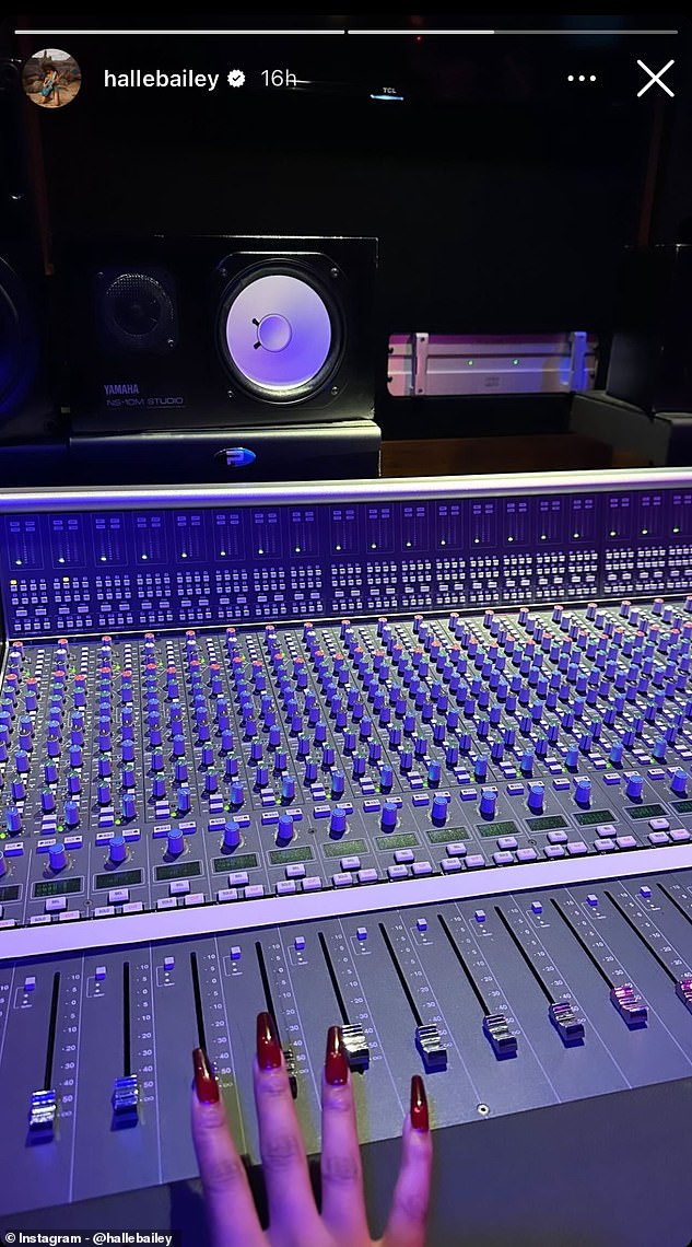 Halle shared a photo of herself at a recording studio mixing desk on her Instagram Story on Tuesday, suggesting she's working on new music