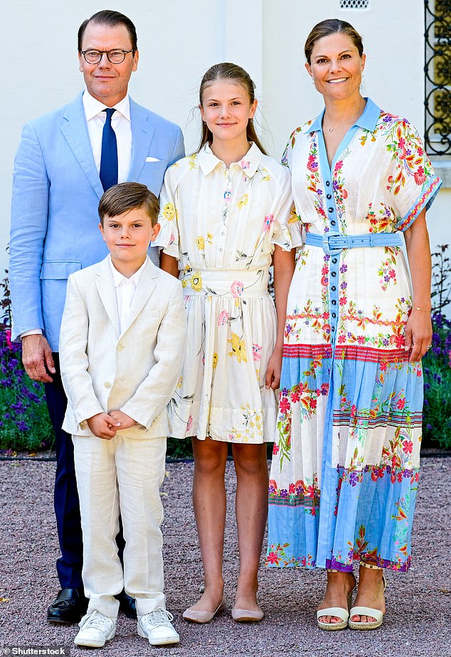 Crown Princess Victoria celebrates her 47th birthday. Pictured with her husband Prince Daniel, daughter Princess Estelle and son Prince Oscar