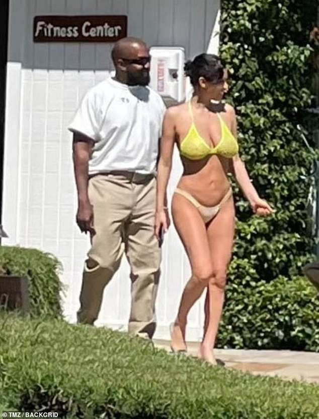 Kanye West's wife Bianca Censori showed off her stunning figure during a romantic weekend getaway at a luxury hotel in Santa Barbara County, California, on Saturday