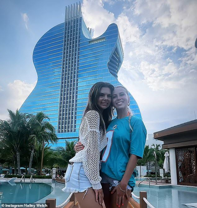 Welch, 21, stands in front of the guitar-shaped Seminole Hard Rock Hotel & Casino, where the club is located