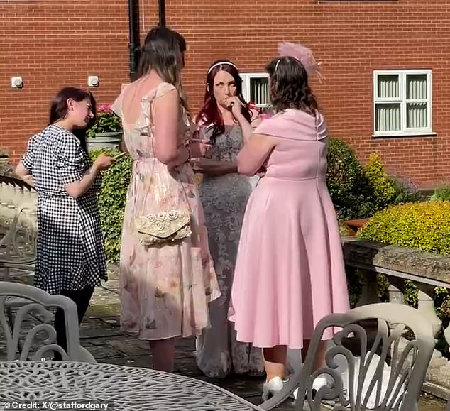 It starts off by showing a handful of guests sitting outside in the sun chatting