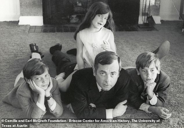 Alex, Dominique and Griffin with their father, Dominick Dunne, in 1967 at the Chateau Marmont