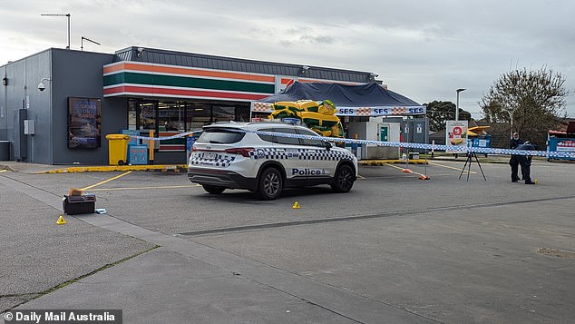 A crime scene was established outside the Hoppers Crossing 7-Eleven on Monday