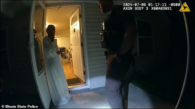 An officer's bodycam shows Sangamon County Sheriff's Deputy Sean Grayson outside Sonya Massey's door on July 6 after she called them to report a burglar.