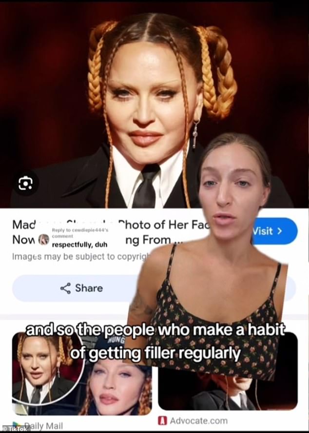 Jayme said that 'people who use fillers regularly' end up with a bloated face because the filler can migrate. She used Madonna as a supposed example.