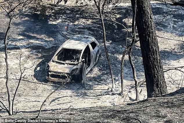 An unidentified 42-year-old man is believed to have started a wildfire in California after pushing a burning car into a ravine