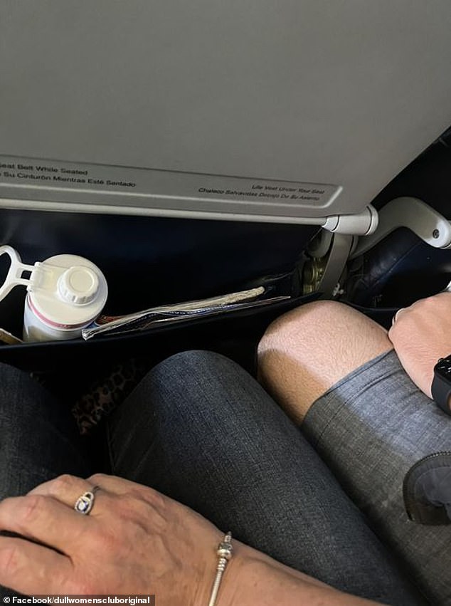 Brenda sat in the aisle until the passenger next to her took his seat. The 'rude' man spread his legs wide enough so that one was sitting on Brenda's side, touching her leg (photo)