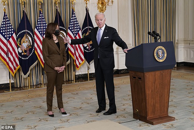 U.S. Vice President Kamala Harris (left) and U.S. President Joe Biden. On March 24, President Biden appointed Harris to lead on immigration with a focus on 