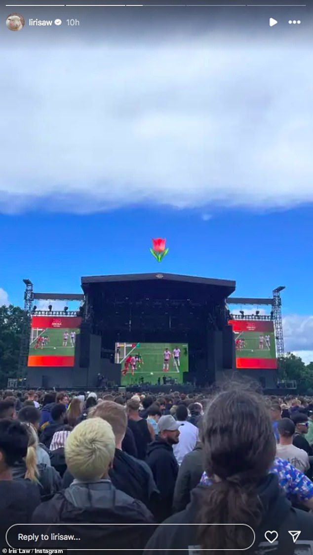 Iris Law cheered on her alleged England footballer boyfriend Trent Alexander-Arnold as the Three Lions took on Switzerland in the quarter-finals of the European Championship on Saturday night